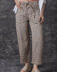 Leopard Drawstring Elastic Waist Pocketed Jeans