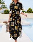 Baha Ranch Vintage Cowgirl Collage Western Button-Up Long Sleeve Shirt Dress Duster