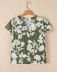 Floral Split Neck Short Sleeve Blouse