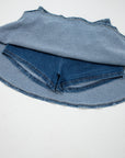 Denim Pearl Embellish Elastic Waist Mini Skort