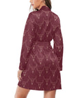 Burgandy Longhorn Women's Belted Satin Feel Dressing Lounge Robe