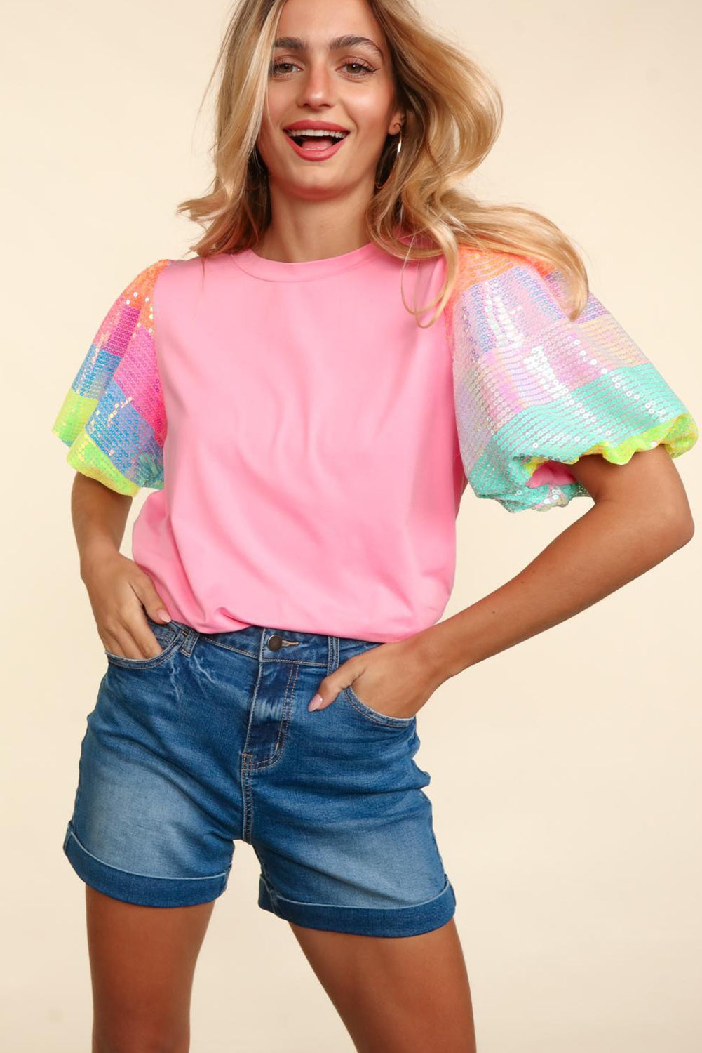 Rainbow Puff Sleeve Top -clearance