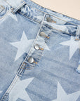 Plus Size Star Buttoned Slit Knee Distressed Jeans