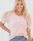 Dylan Stripe Textured Puff Sleeve Top