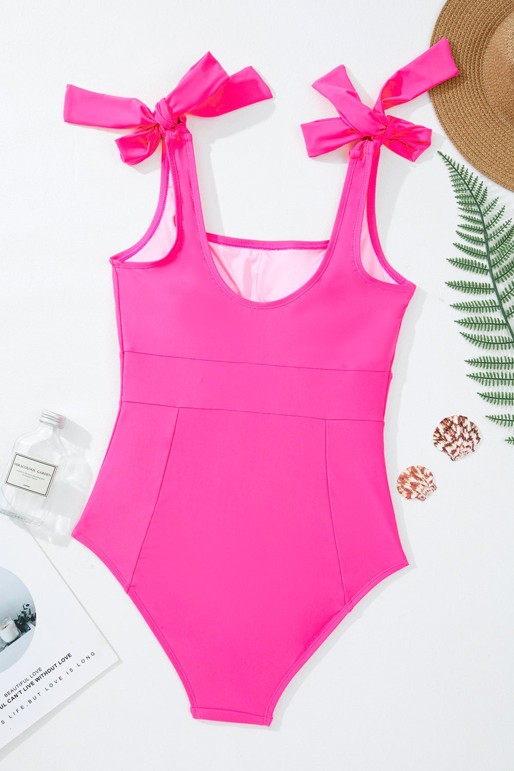 Solid Square Neck Tie Strap Open Back Swimsuit