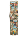Baha Ranch Colores de Mexico Pictures of the Southwest Sleeveless Bodycon Side Slit Long Dress