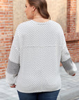 Plus Size Polka Dot Stripe Patchwork Henley Top