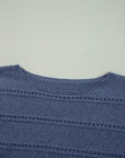 Pointelle Knit Boat Neck Drop Shoulder Sweater