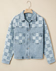 Checker Patchwork Denim Buttoned Jacket