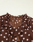 Polka Dot Ruffle Trim V-Neck Bell Sleeve Blouse