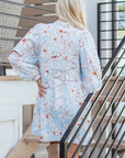 Floral Tie Neck Long Sleeve Mini Dress