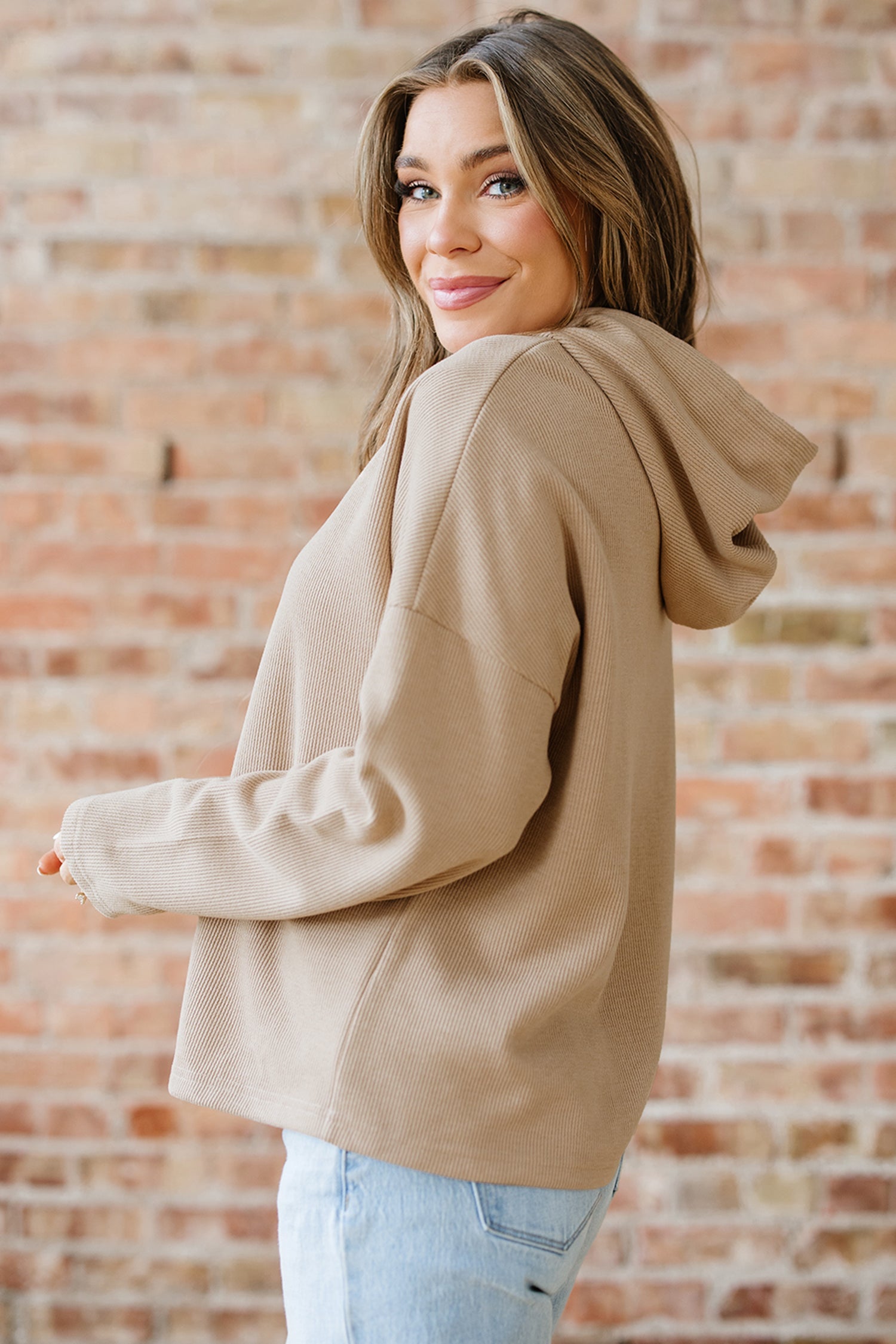 Ribbed Knit Leopard &amp; Lace Drawstring Hoodie
