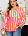 Teresa Stripe Crinkled Half PLUS Blouse