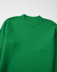 Solid Textured Knit Split Cuff Drop Shoulder Sweater