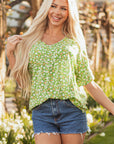 Floral Ruffle Sleeve V-Neck Blouse