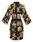 Baha Ranch Vintage Cowgirl Collage Satin Kimono Sleeve Robe