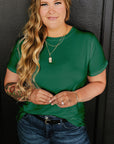 Plus Size Solid Rolled Short Sleeve T-Shirt