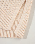 Solid Eyelet V-Neck Drop Shoulder Sweater