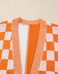 Plus Size Checker Drop Shoulder Open Front Cardigan