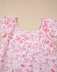 Floral Bow-Back Square Neck Ruffle Sleeve Blouse