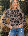 Western Bows & Horseshoes Long Sleeve Sweater