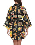 Baha Ranch Vintage Cowgirl Collage Satin Kimono Sleeve Robe