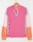 Maddie Texture Colorblock Patchwork Long Sleeve PLUS Top