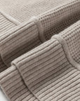 Waffle Knit Ribbed High Neck Drop Shoulder Sweater