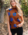 Floral High Neck Sweater Vest