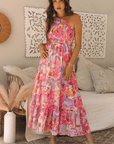 Malaysia Floral Print Shirred One Shoulder Maxi Dress