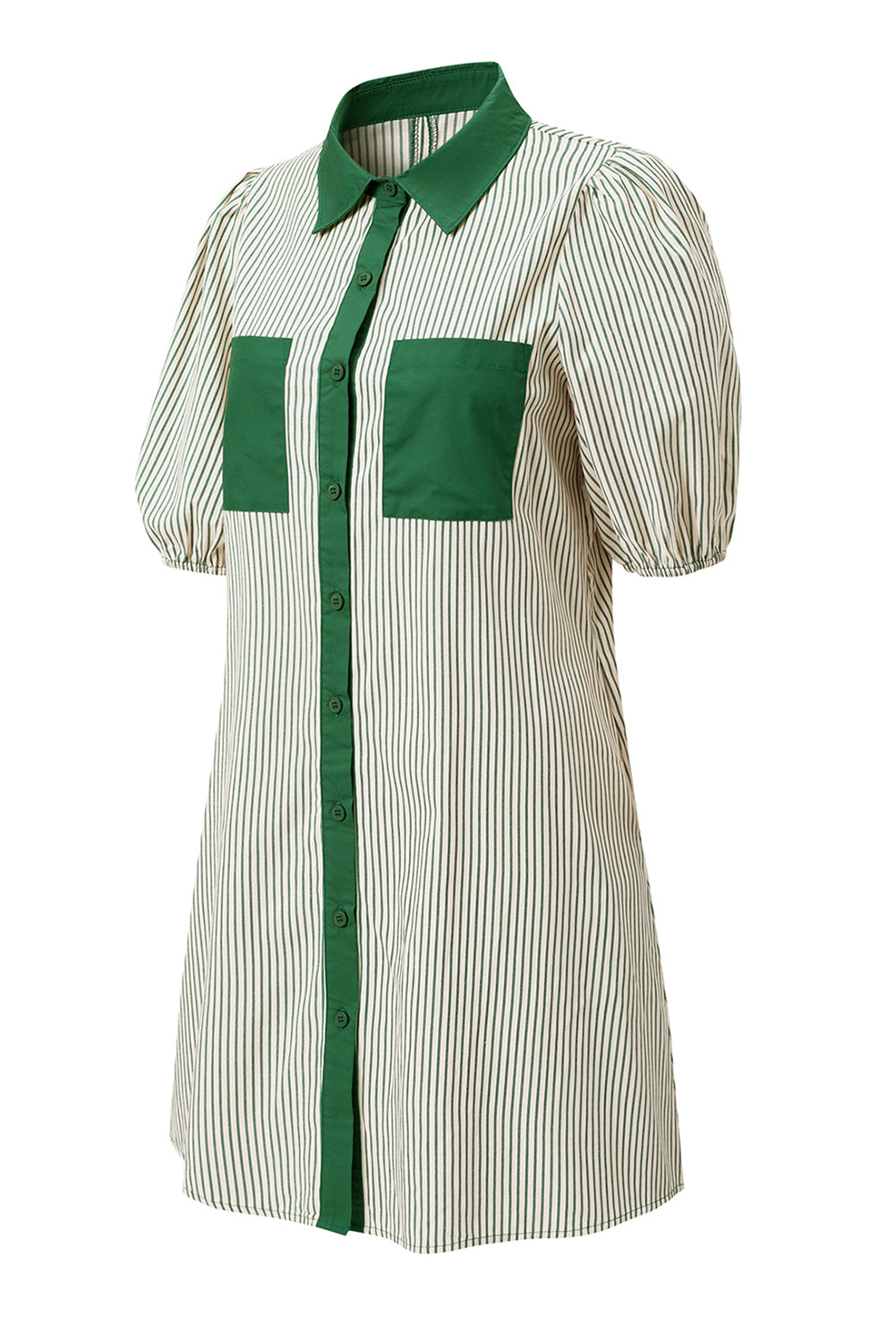 Stripe Patchwork Chest Pocket Mini Shirt Dress