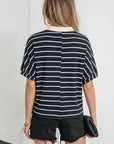 Stripe Stand Collar V-Neck Dolman Sleeve Top
