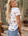 Western Cactus Crew Neck Short Sleeve Top