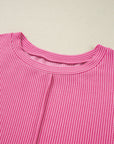 Bonbon Spiral Ribbed Exposed Seam Detail Plus Size Long Sleeve Top