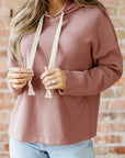 Ribbed Knit Leopard & Lace Drawstring Hoodie