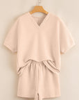 Solid Textured T-Shirt and Shorts Set