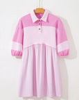 Colorblock Raw Seam Buttoned Polo Collar Dress