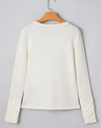 Lace Trim Ruched Long Sleeve V-Neck Thermal Top