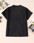 Lilla Notched Neck Batwing Sleeve Lightweight Blouse