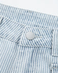 Stripe Denim Button Flap Pocket Cuffed Hem Jeans