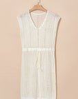 Crochet Open Knit Drawstring Waist Beach Dress