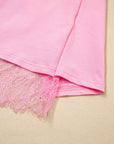 Floral Eyelash Lace Patchwork 3/4 Sleeve Tee