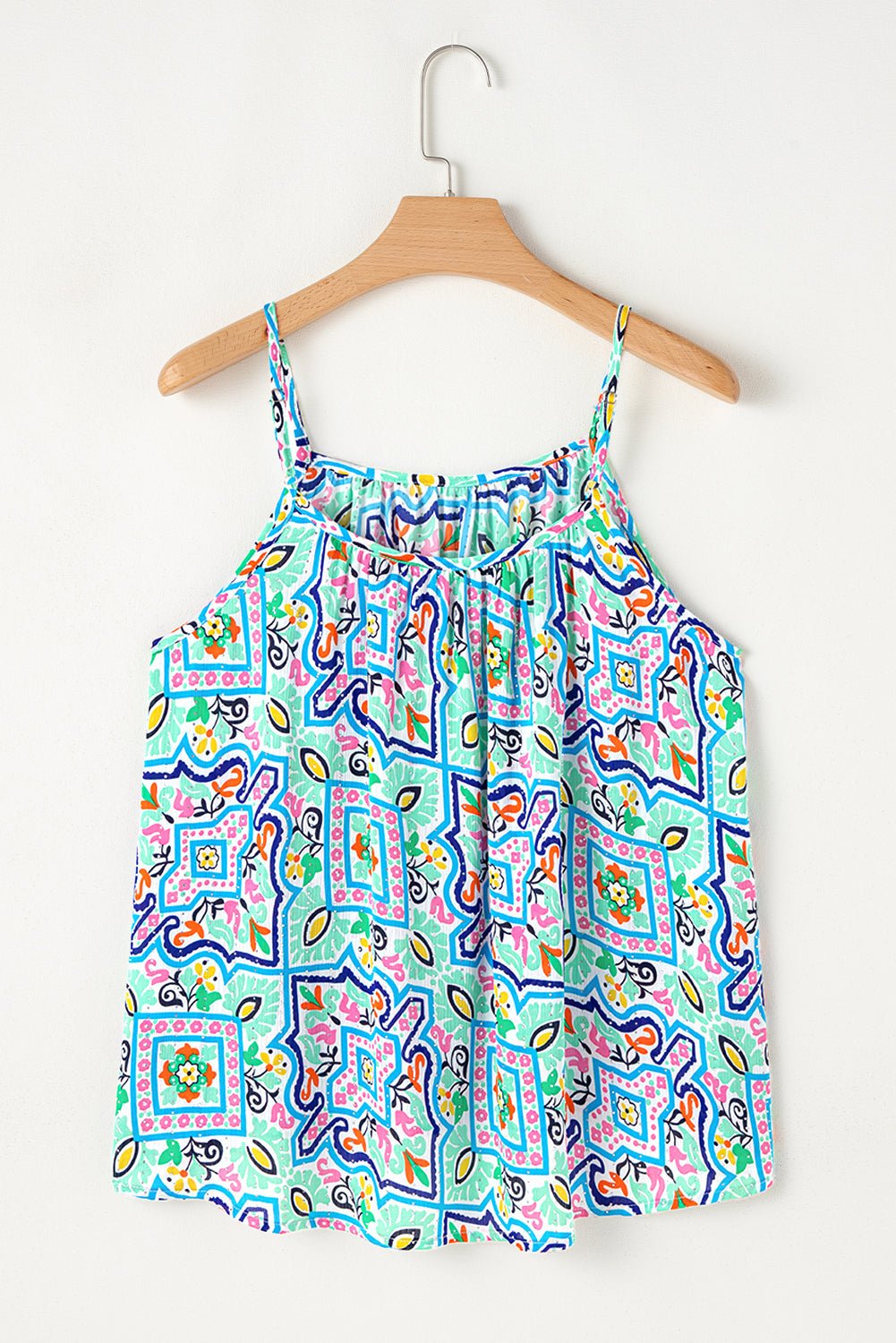 Floral Boho Rhinestone Spaghetti Strap Tank Top