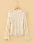 Lace Mock Neck Flounce Long Sleeve Top
