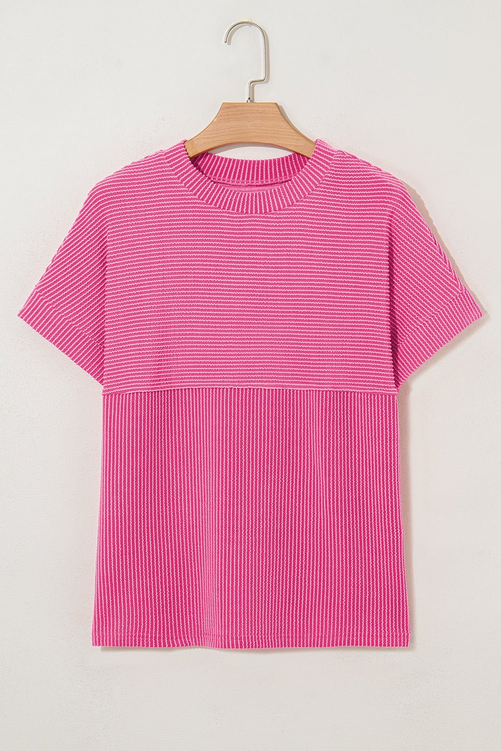 Solid Corded Knit Mock Neck T-Shirt