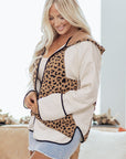 Leopard Star Patchwork Open Front Hooded Jacket