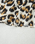 Leopard Ruffle Trim 3/4 Sleeve Buttoned Shirt