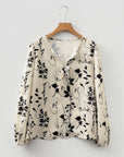 Floral Split Neck Long Sleeve Blouse