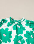 Floral Puff Sleeve Frilled Neck Blouse