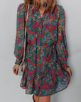 Floral Frilled V-Neck Puff Sleeve Ruffle Shirt Dress
